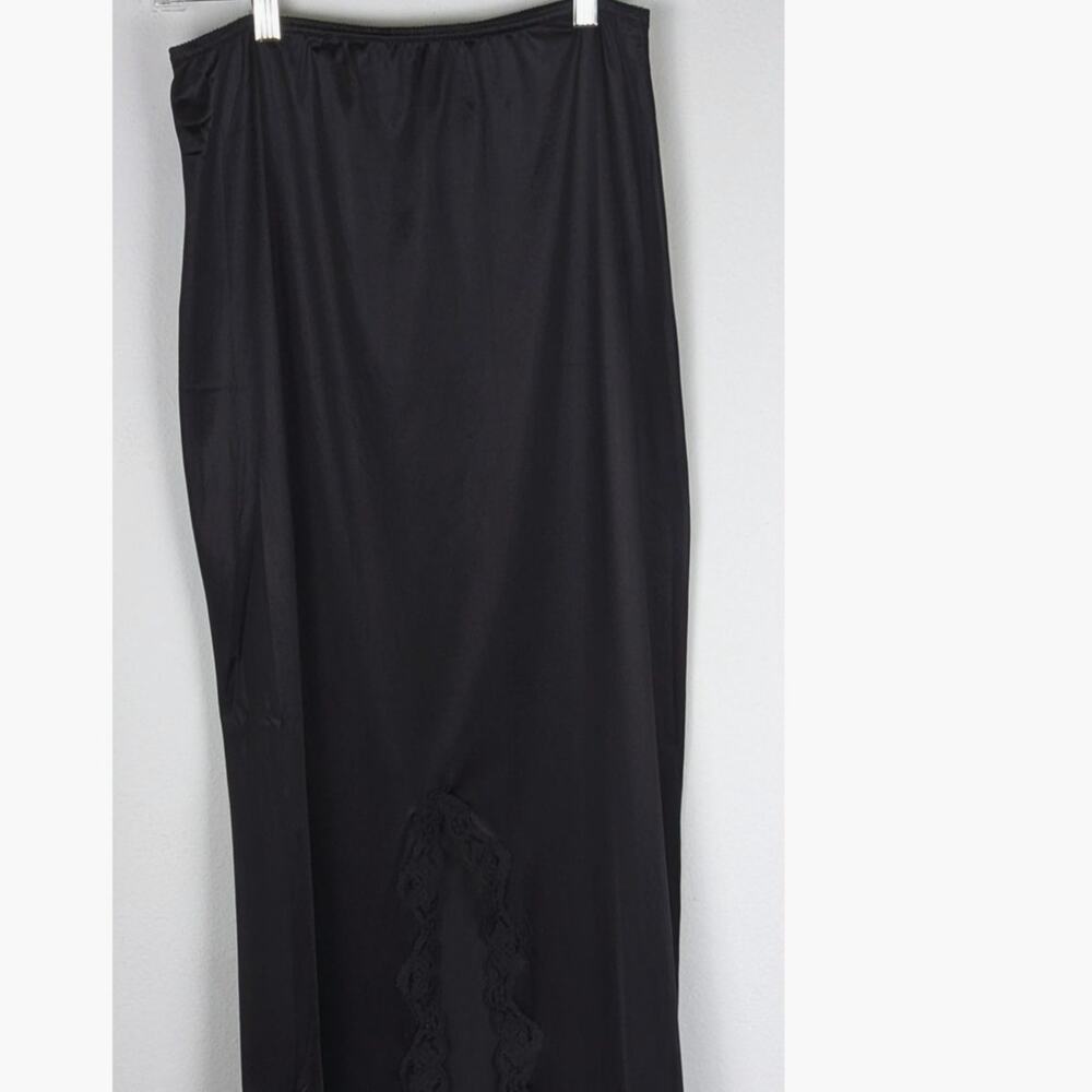 Vintage 70s Sears Black Nylon Maxi Half Slip Skirt Blue Union Tag Lace  Waist 26